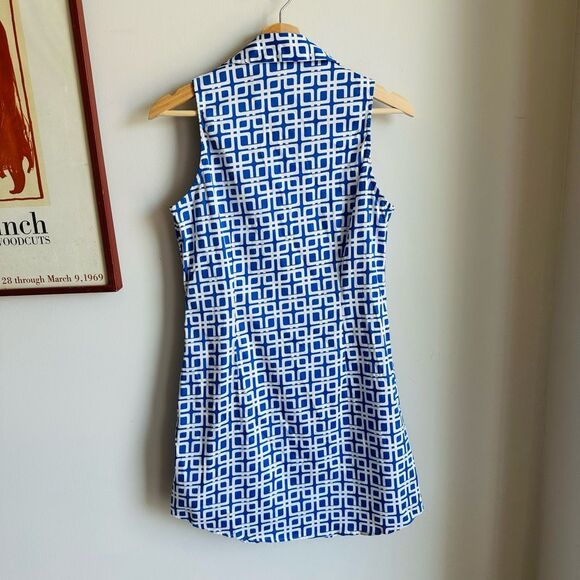 Vintage Julie Brown Mod Blue & White Sleeveless‎ Dress – Size 4 – 60s Style - Picture 9 of 12